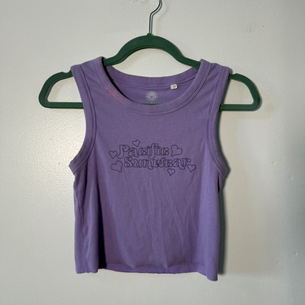 PacSun Purple Ribbed Tank Top Pacific Sunwear Hearts‎ Graphic Crop Top Medium